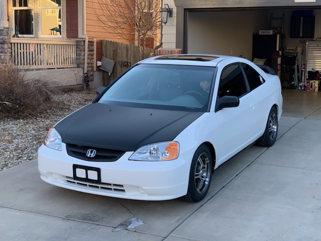 Honda with Carbon Fiber wrap on the hood and spoiler